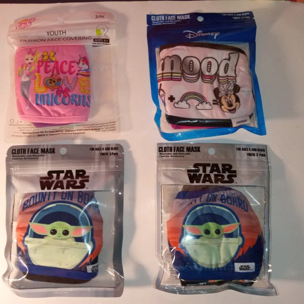 Assorted GIRLS CLOTH Face Mask Bundle of 4 Packs, 12 IN TOTAL, NEW!